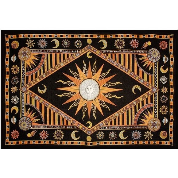 Sun Tapestry Wall Hanging Indian Mandala Boho Hippie Celestial Psychedelic Dorm - Picture 1 of 6